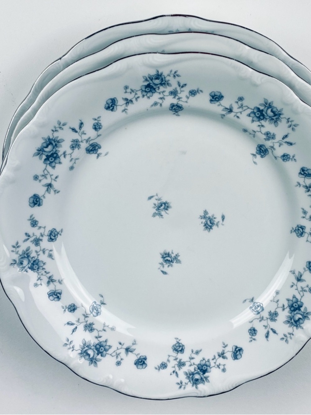 Lot of 3 Vintage Johann Haviland Bavaria Blue Garden Land Dinner Plates 10”.